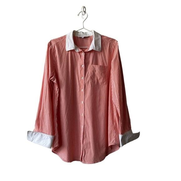 Trina Turk Stripe Orange Button  Up Blouse size Large - Picture 1 of 9